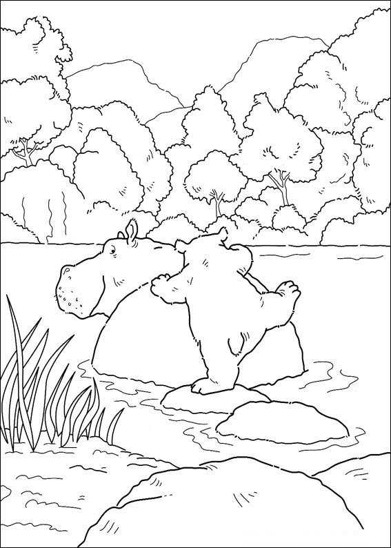 Print Kleine ijsbeer op rug nijlpaard kleurplaat